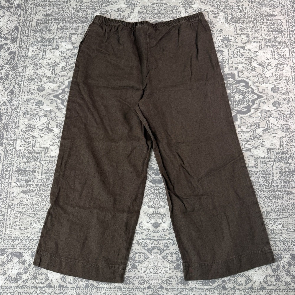 Vintage Chicos Design Linen Brown Wide Leg Crop Pants Elastic Waist Size 12 (2) - Picture 6 of 11